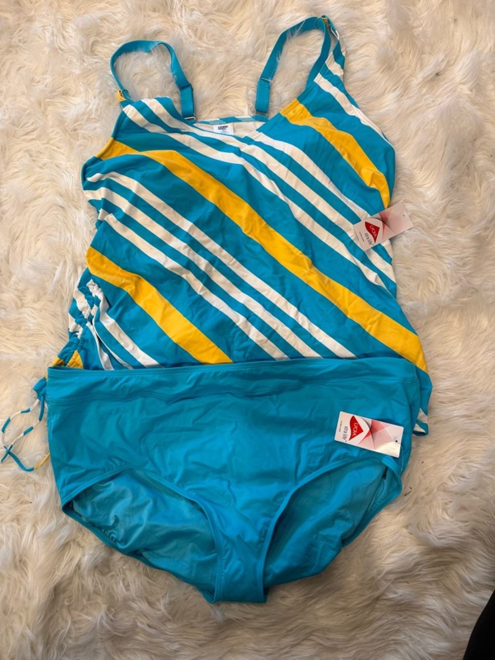 Lands' End Turquoise, Yellow & White Stripe Two Piece Swim Tankini